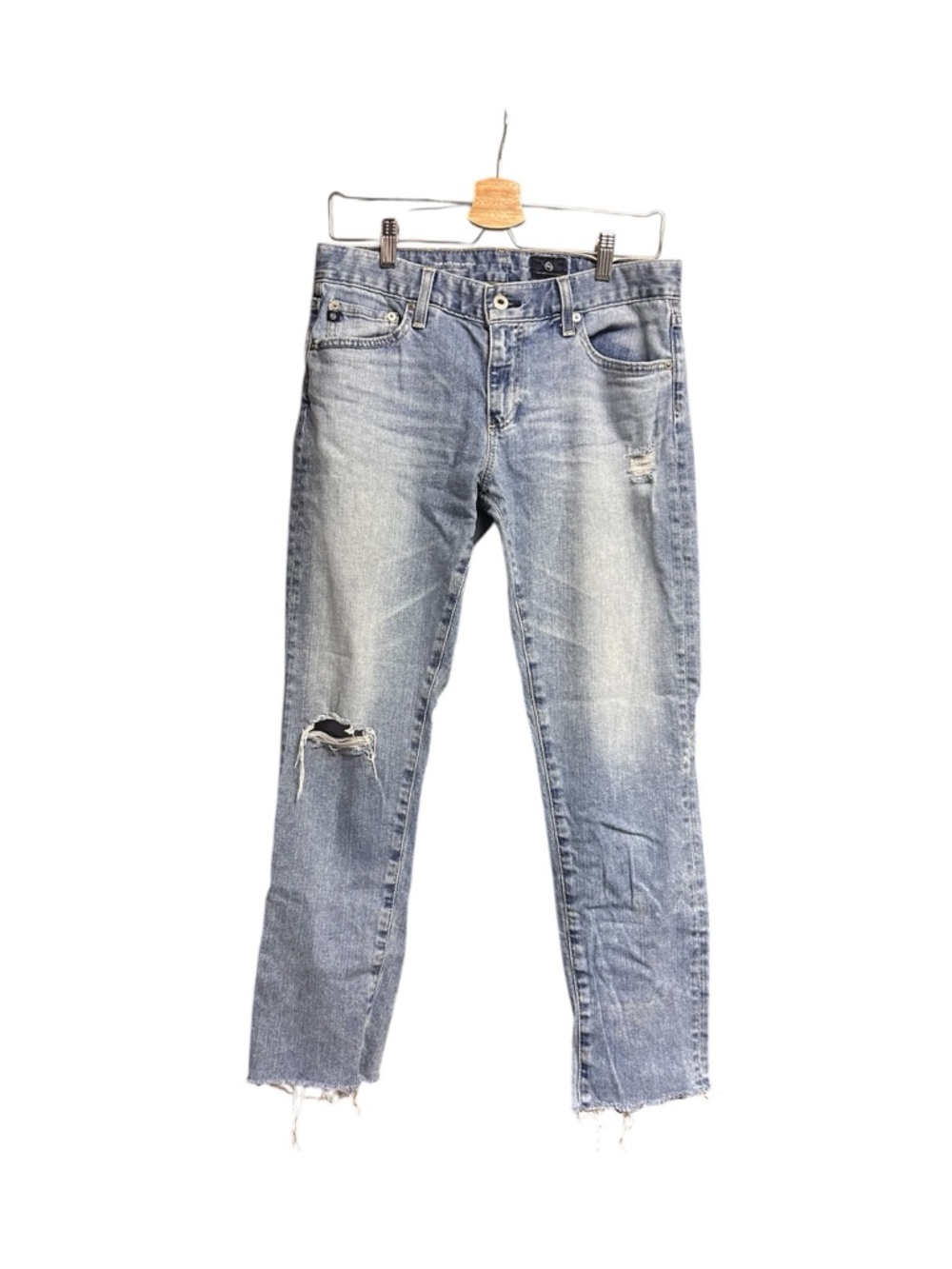 Ag Adriano Goldschmied Light Blue Distressed “The Nolan Ankle” Straight Jeans